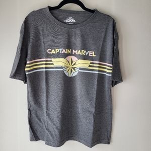 2/$20 Captain marvel grey short sleeve tshirt with logo across the front Size L